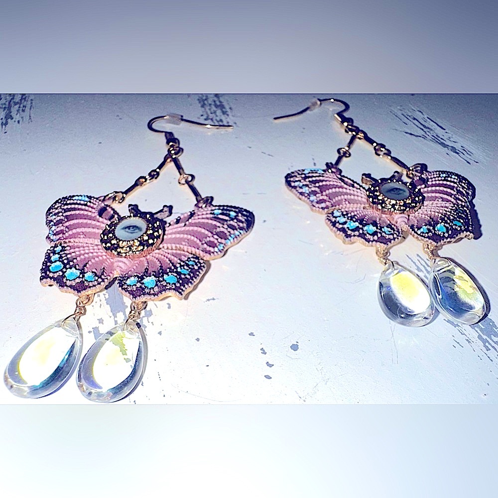 EVIL EYE BUTTERFLY EARRINGS - Picture 7 of 9